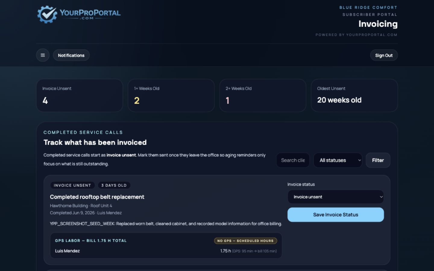 Invoices web screenshot