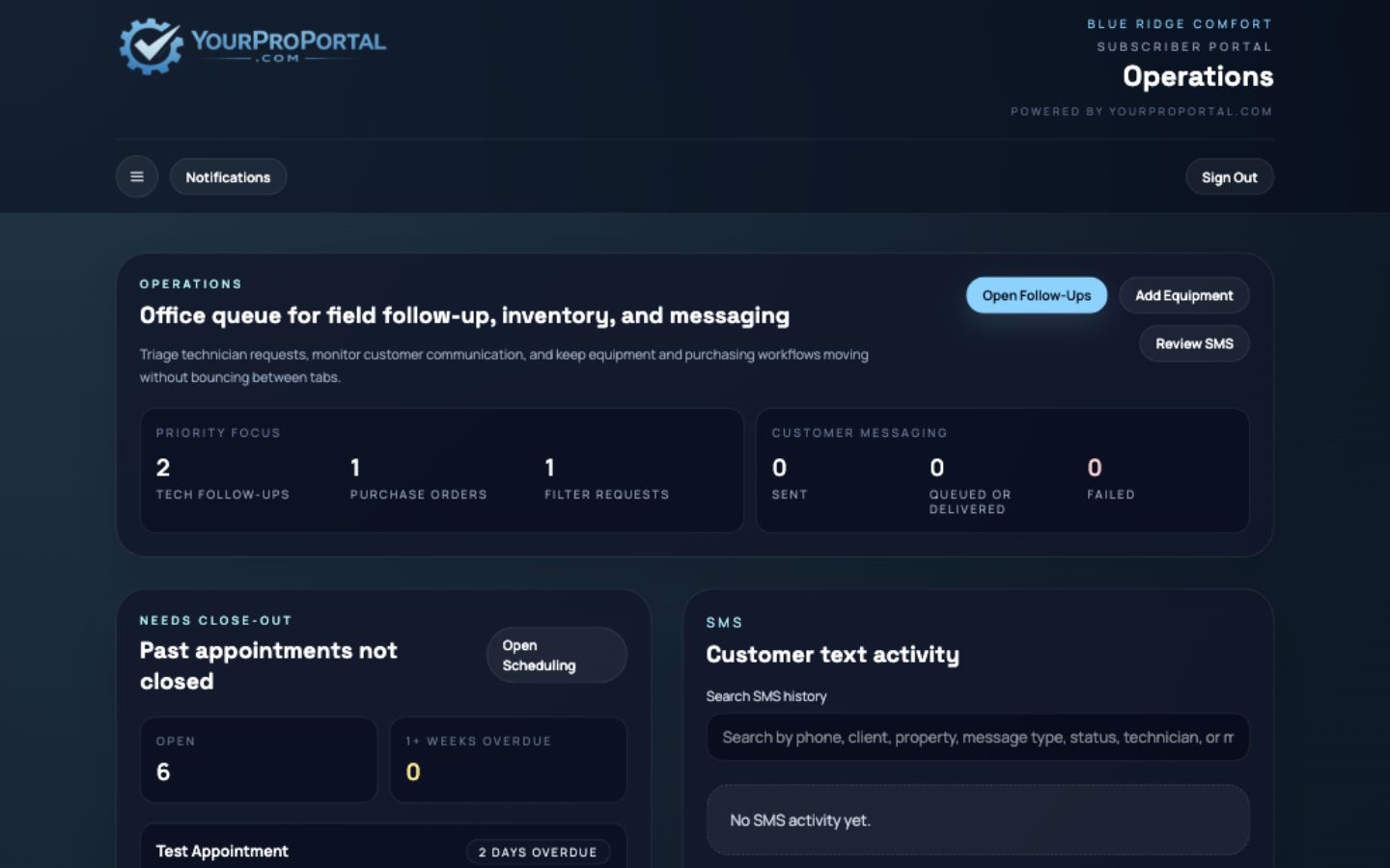 Operations web screenshot