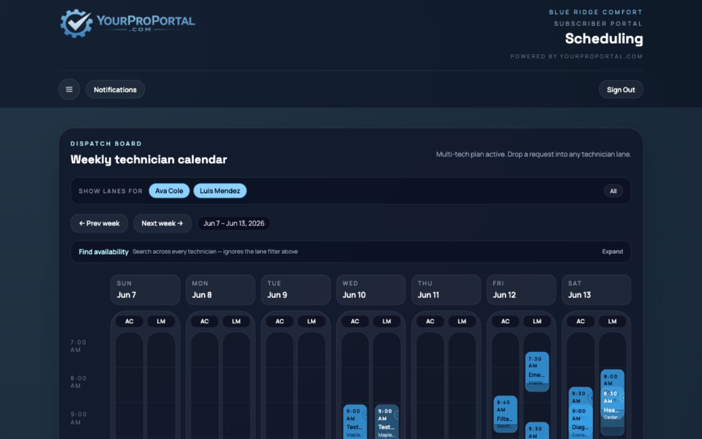 Scheduling web screenshot